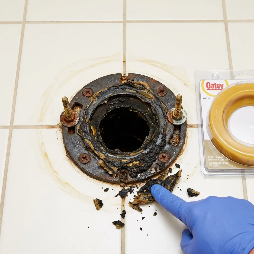 Failed wax ring showing water seepage at the base of a toilet in a New Holland, PA home