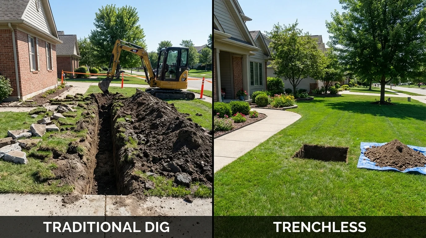 Trenchless sewer repair with minimal yard damage versus traditional excavation in New Holland, PA